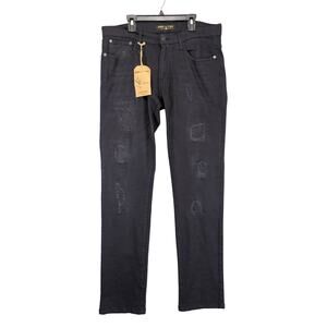 NWT Ring of Fire Men's 32x32 Slim Jeans, Black Flex Stretch Distressed Denim